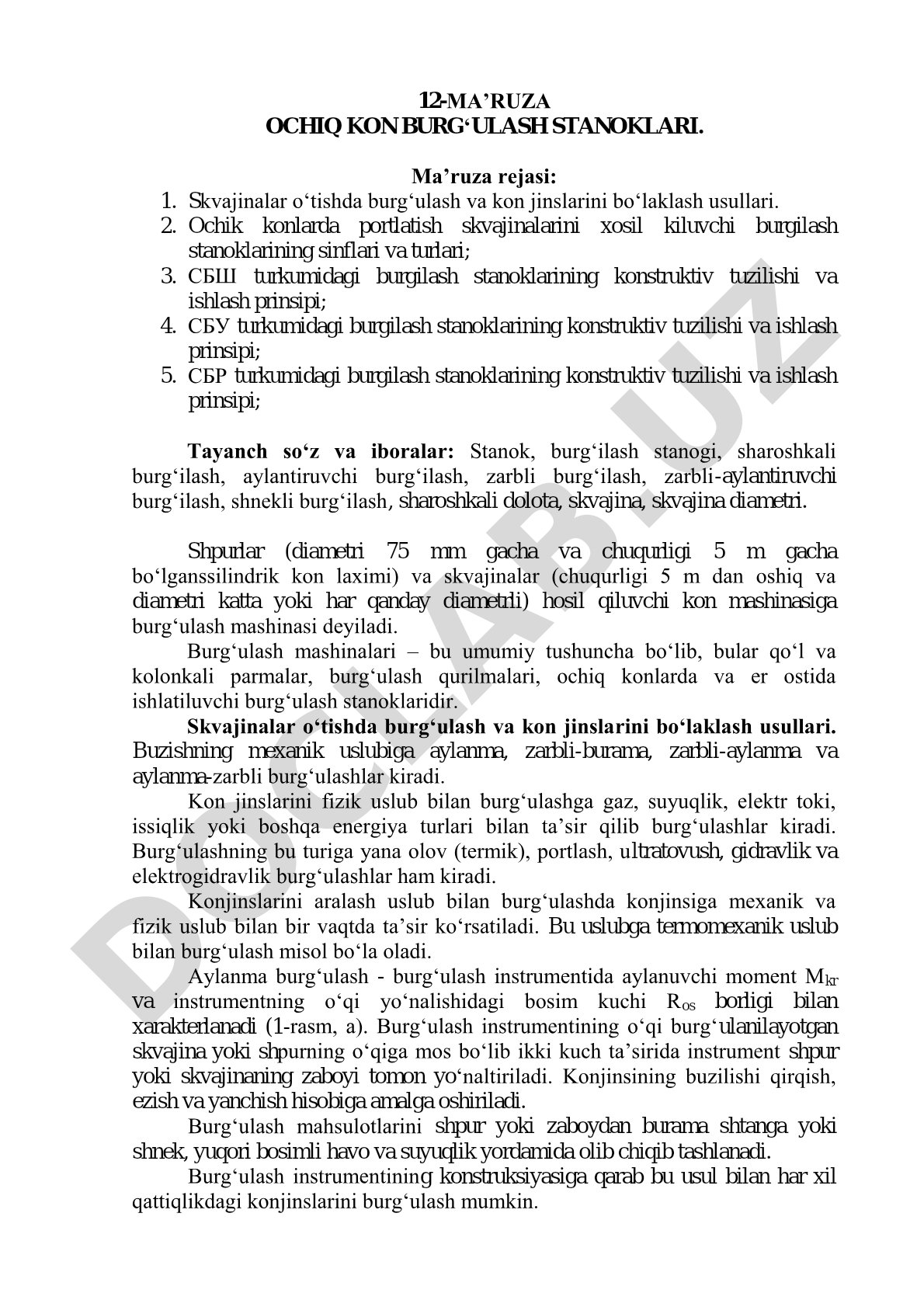 Ochiq kon burg‘ulash stanoklari