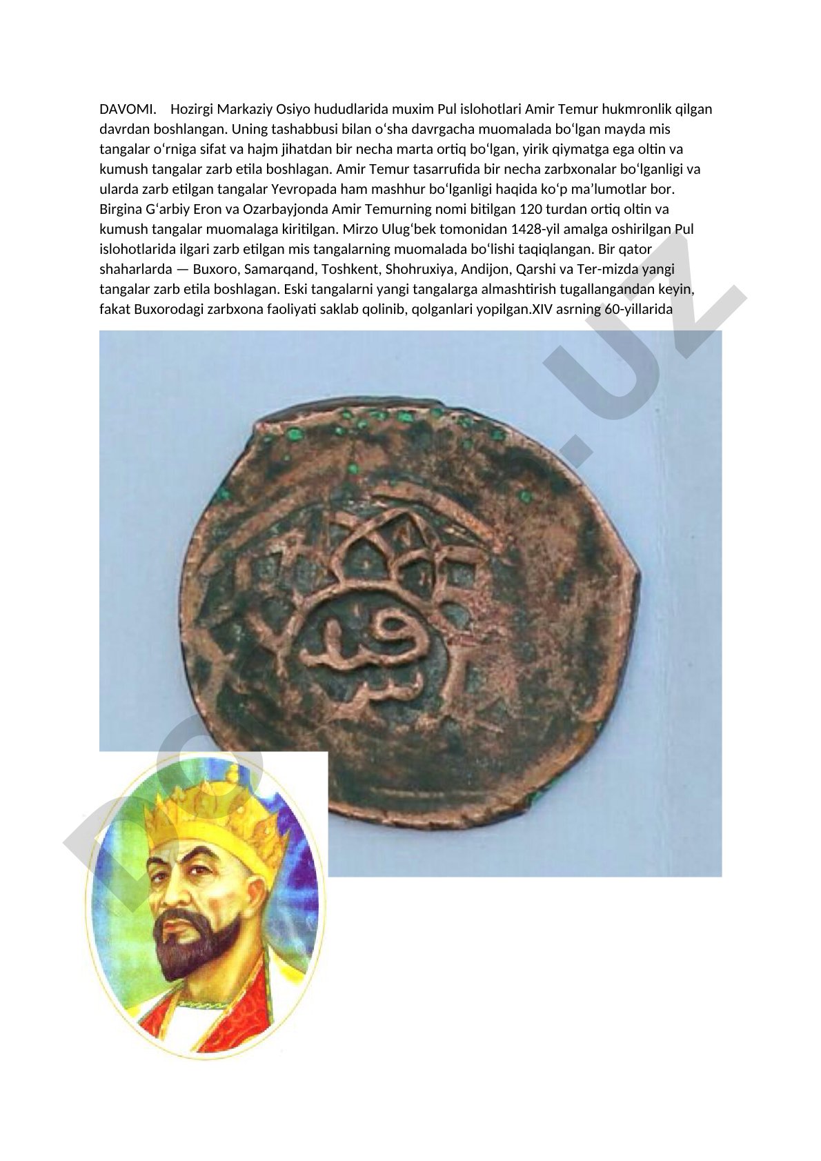 Amir Temur va Mirzo Ulugbek davridagi pul islohotlari