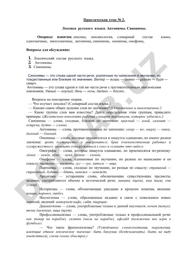 Лексика русского языка: антонимы и синонимы