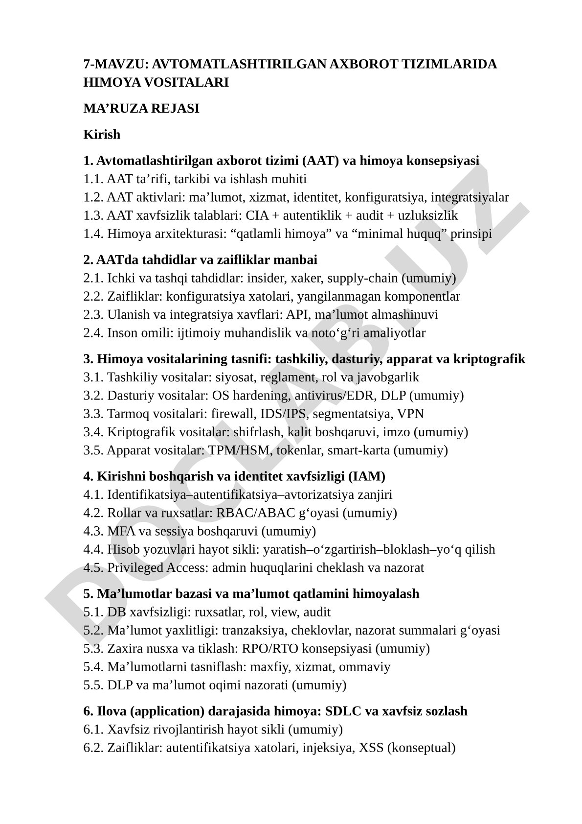 Avtomatlashtirilgan axborot tizimlarida himoya vositalari