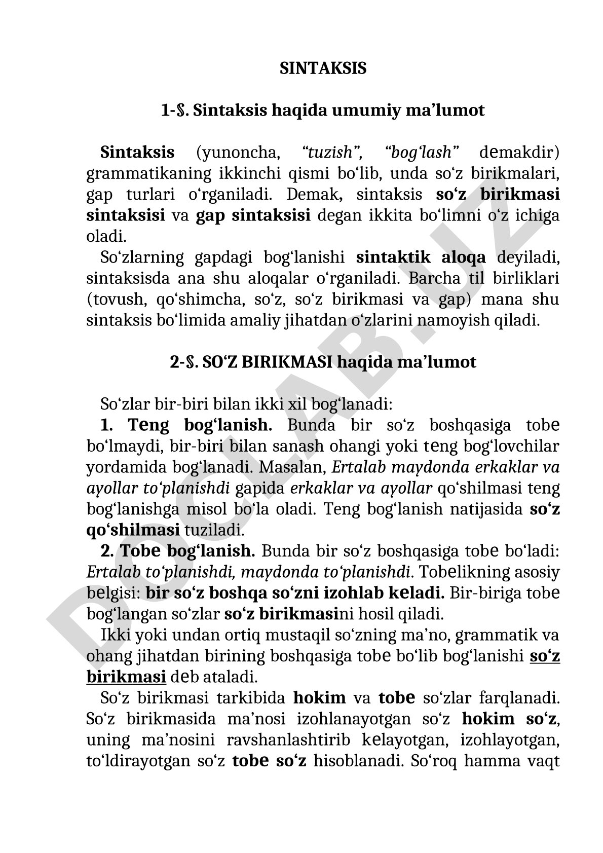 Sintaksis haqida umumiy ma'lumot