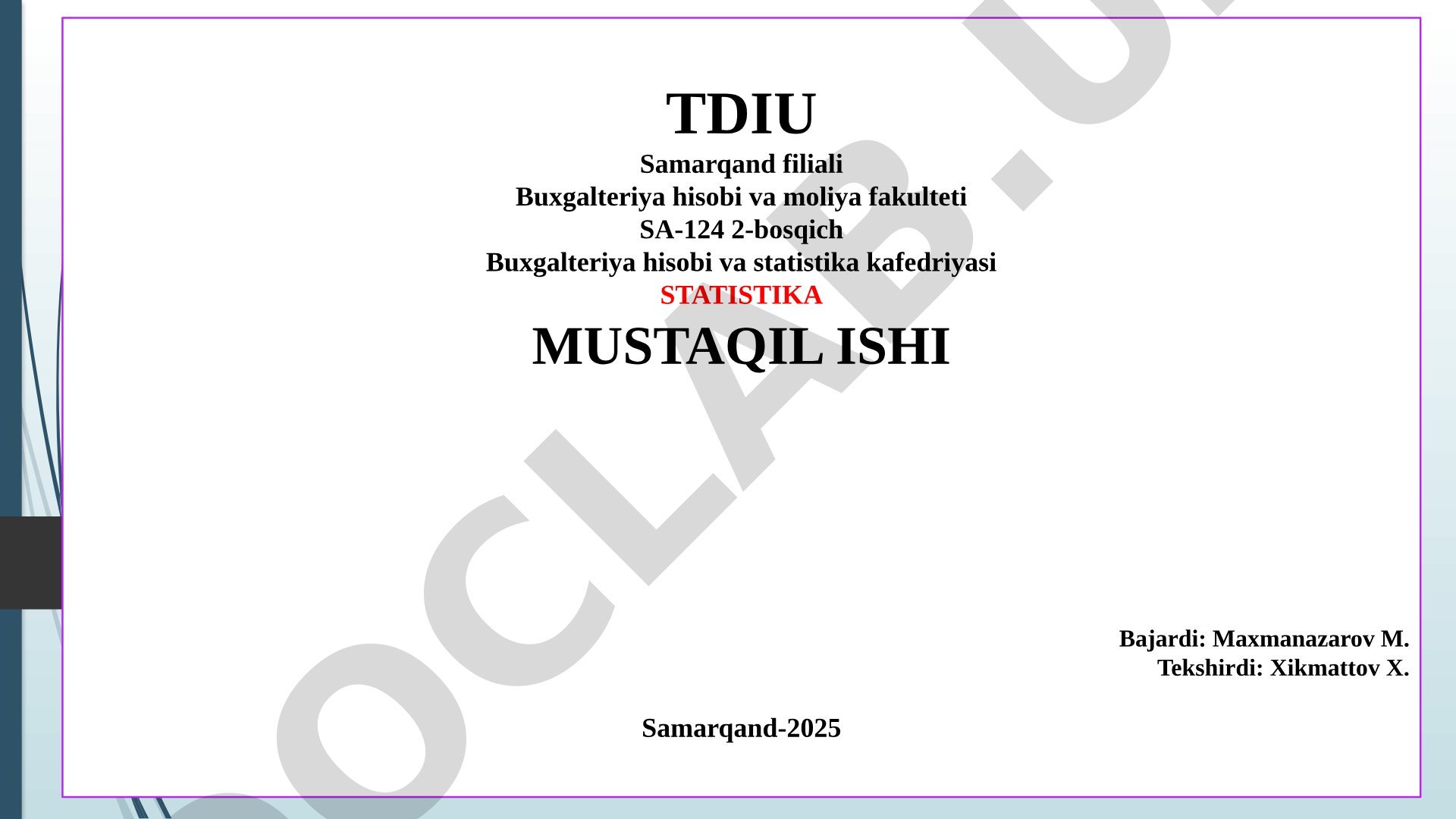 Moliya bozori statistikasi