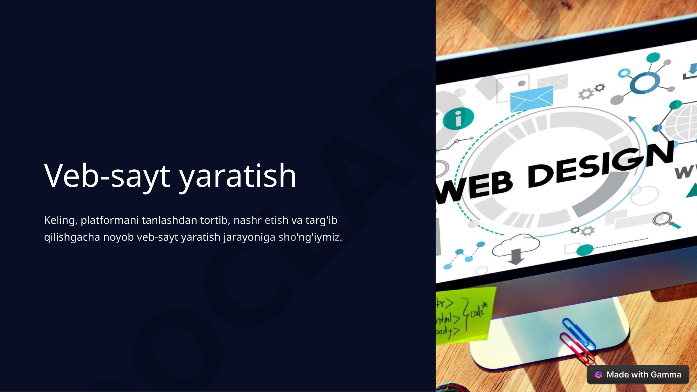 Veb-sayt yaratish Keling, platformani tanlashdan tortib, nashr etish va targ'ib qilishgacha noyob ve