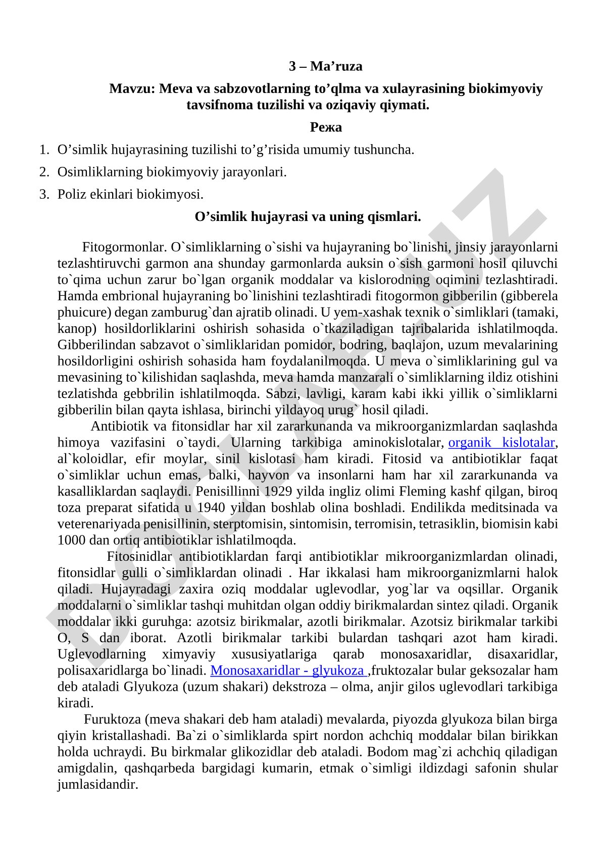 Meva va sabzovotlarning to'qlma va xulayrasining biokimyoviy tavsifnoma tuzilishi va oziqaviy qiymati