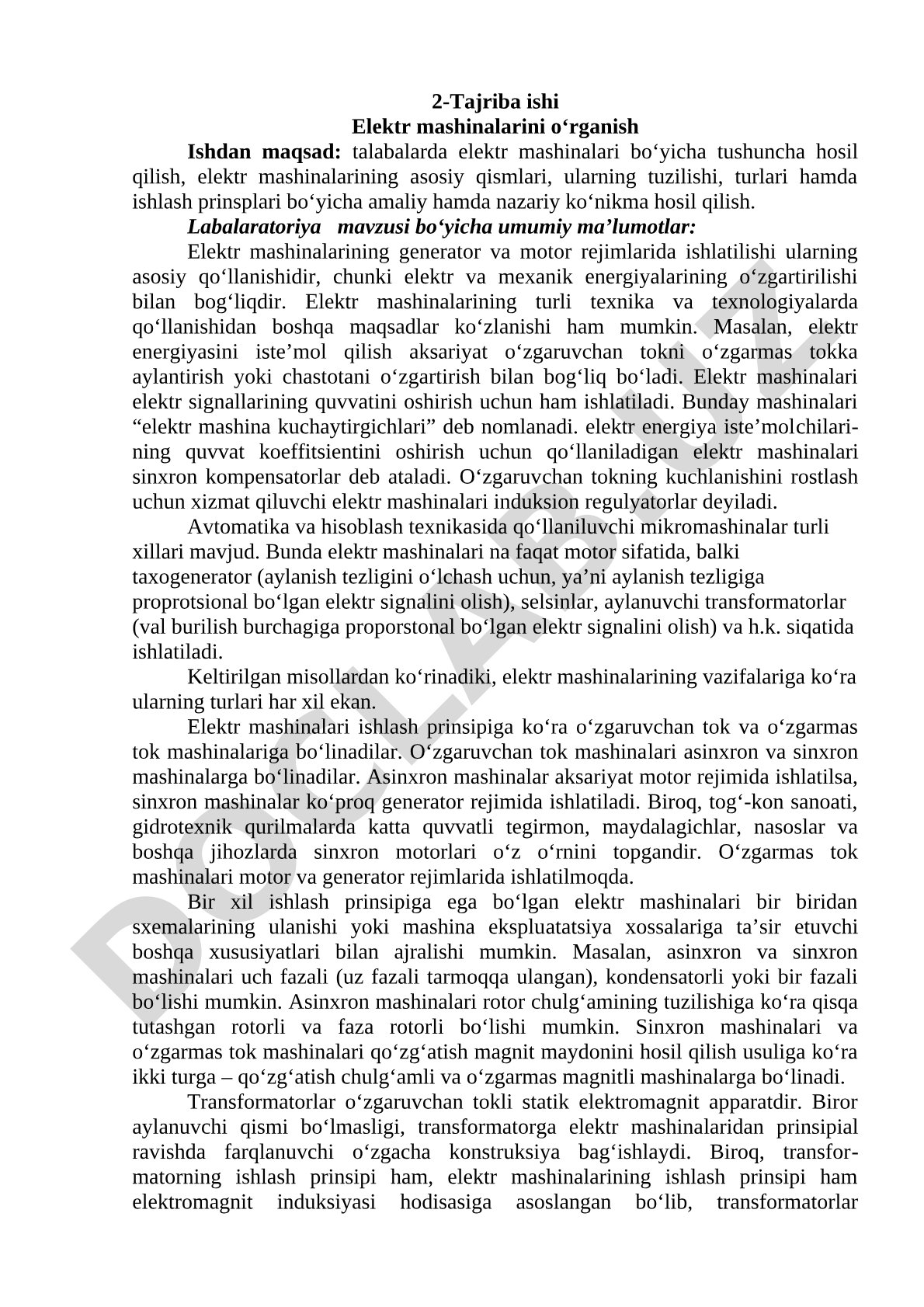 Elektr mashinalarini o‘rganish