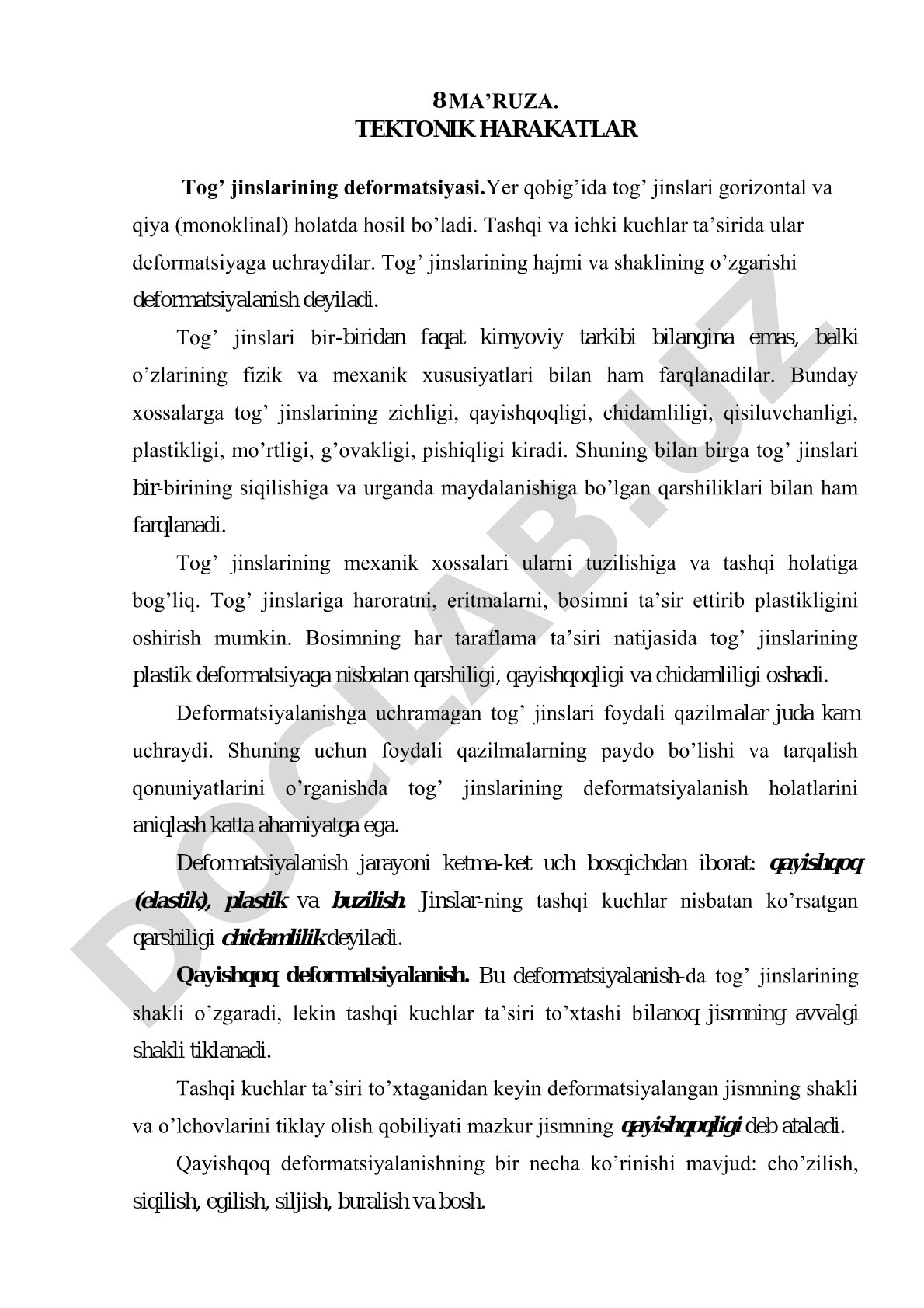 Tektonik harakatlar va tog' jinslarining deformatsiyasi