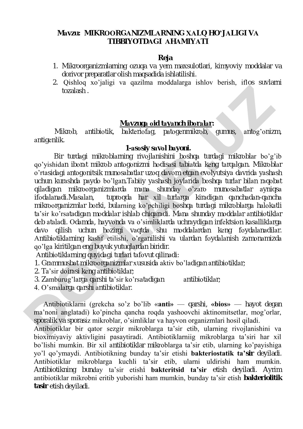 Mikroorganizmlarning xalq xo'jaligi va tibbiyotdagi ahamiyati