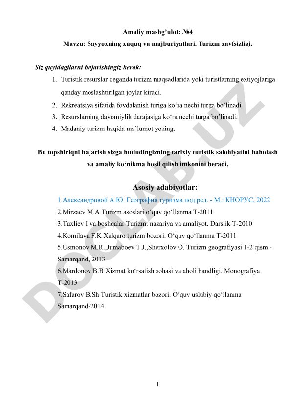 Sayyoxning xuquq va majburiyatlari. Turizm xavfsizligi