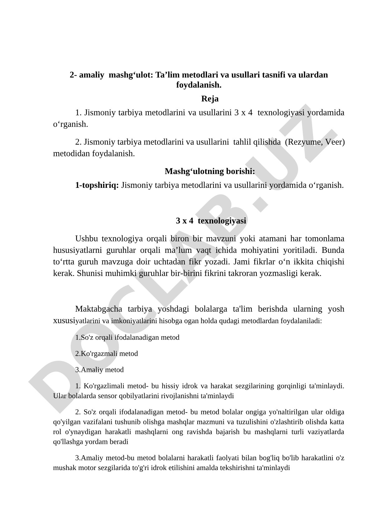 Ta'lim metodlari va usullari tasnifi va ulardan foydalanish