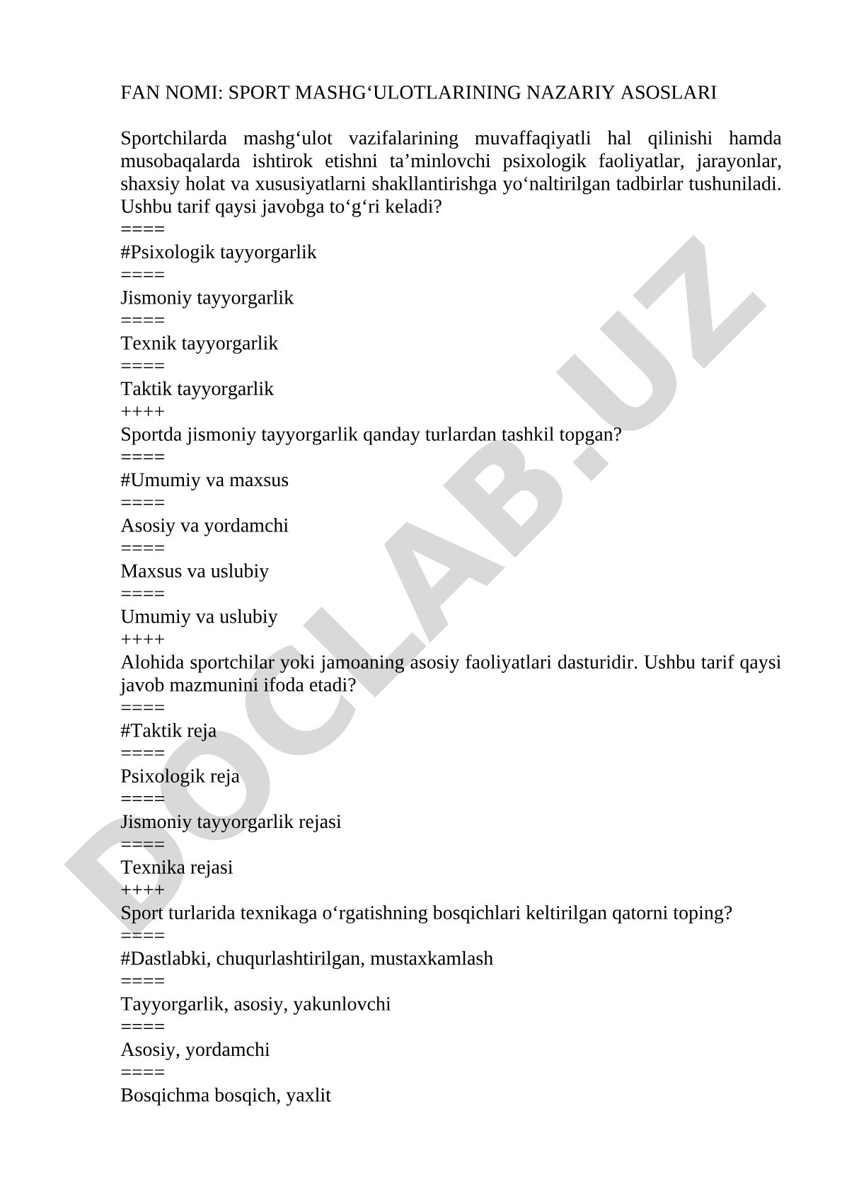 SPORT MASHGʻULOTLARINING NAZARIY ASOSLARI
