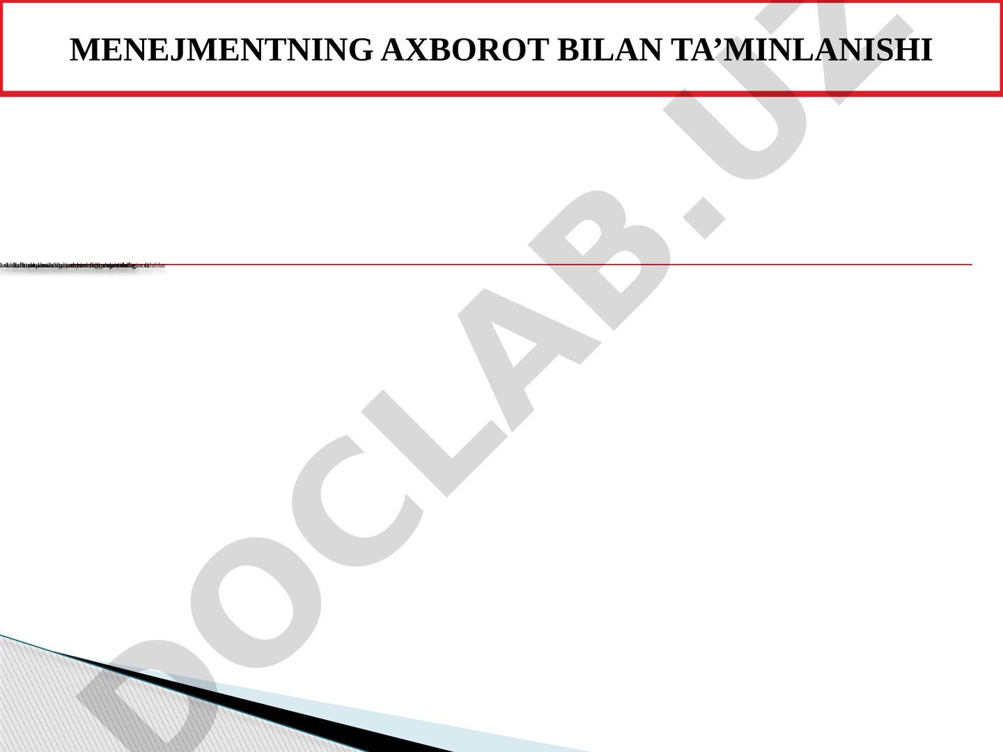 Menejmentning axborot bilan ta'minlanishi