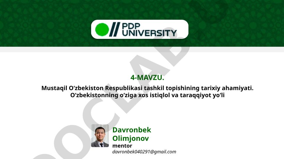 Mustaqil O‘zbekiston Respublikasi tashkil topishining tarixiy ahamiyati