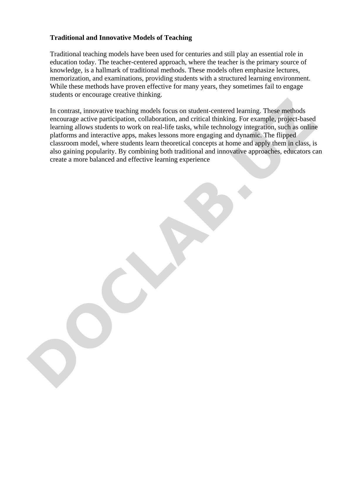 Traditional and Innovative Teaching Models