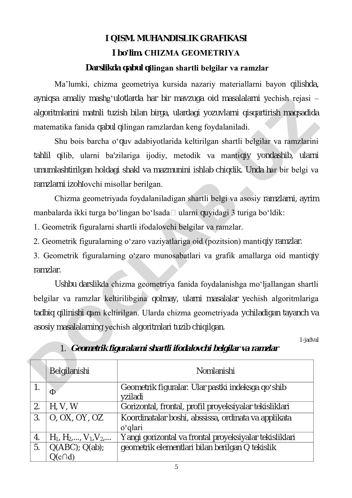 Muhandislik grafikasi I bo’lim. Chizma geometriya