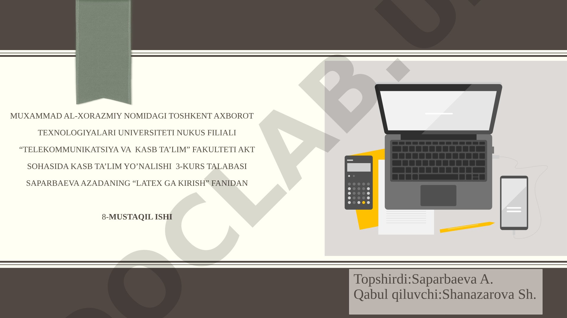 LaTeX ga kirish fanidan mustaqil ish: Jadval parametrlarini boshqarish