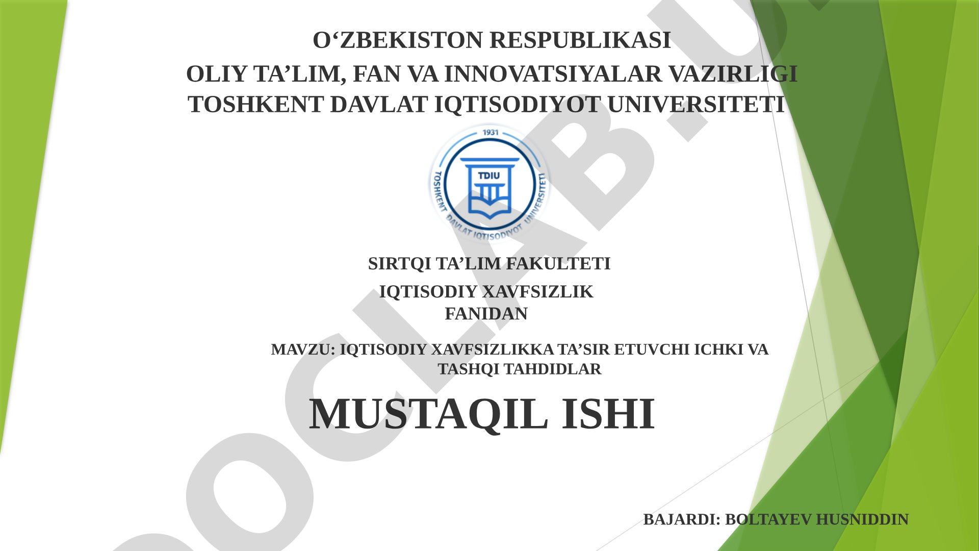 Iqtisodiy xavfsizlikka ta'sir etuvchi ichki va tashqi tahdidlar
