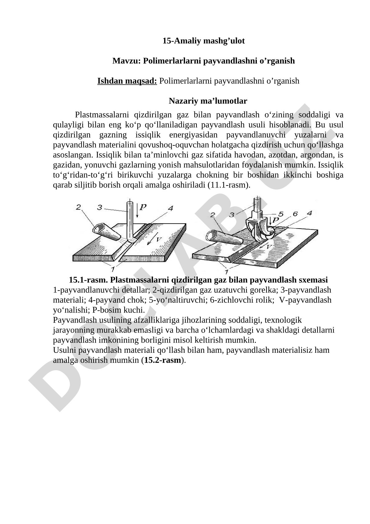 Plastmassalarni qizdirilgan gaz bilan payvandlash usuli va sxemasi