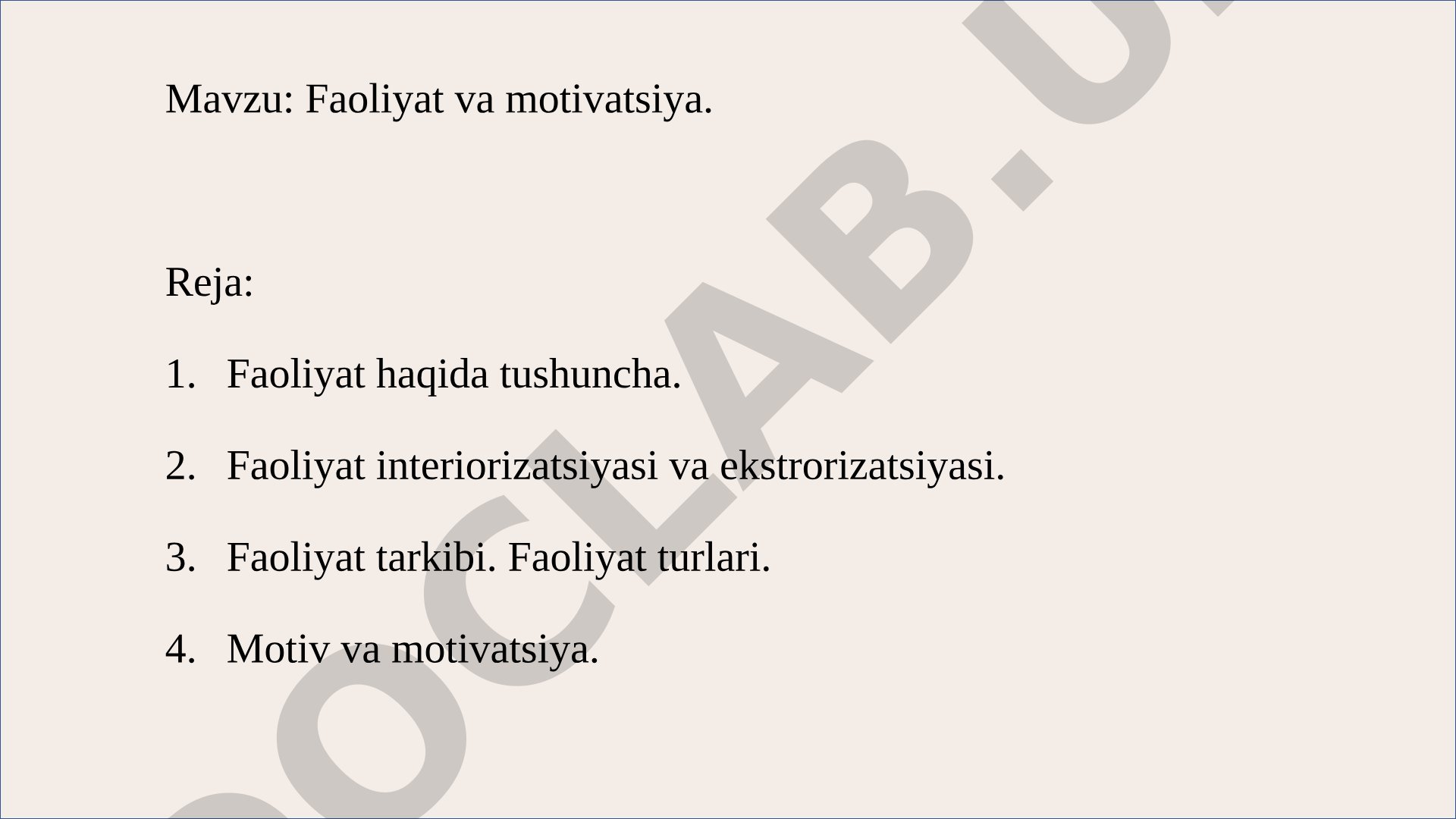 Faoliyat va motivatsiya