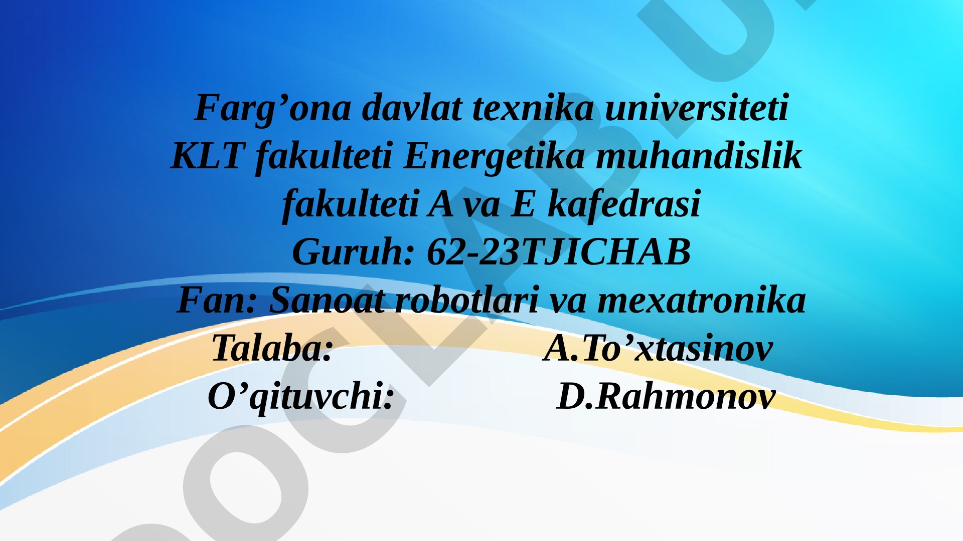 Texnologik jarayonlarni avtomatlashtirishda kabel va simlarni zahiralash