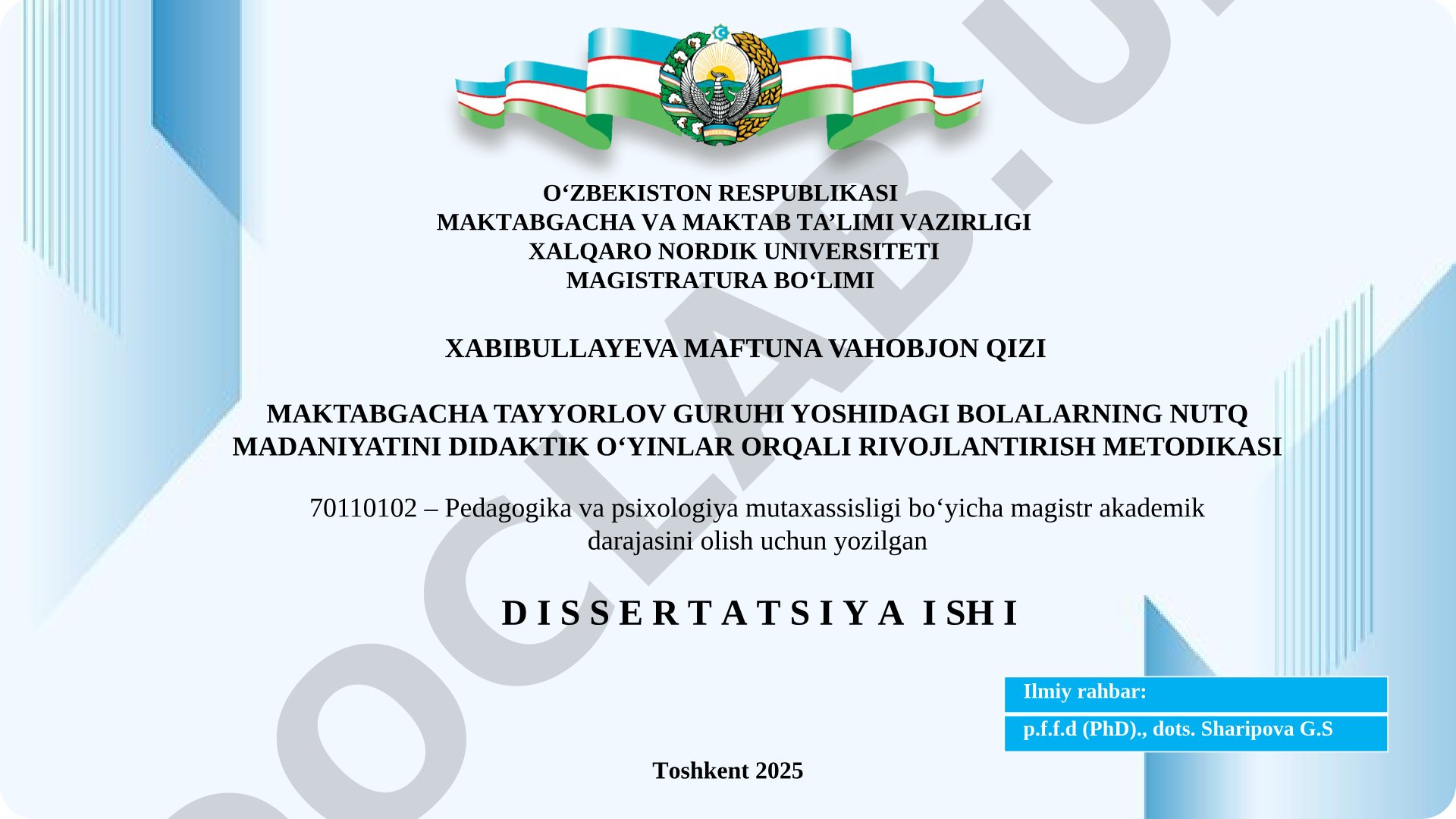 Maktabgacha tayyorlov guruhi yoshidagi bolalarning nutq madaniyatini didaktik oʻyinlar orqali rivojlantirish metodikasi