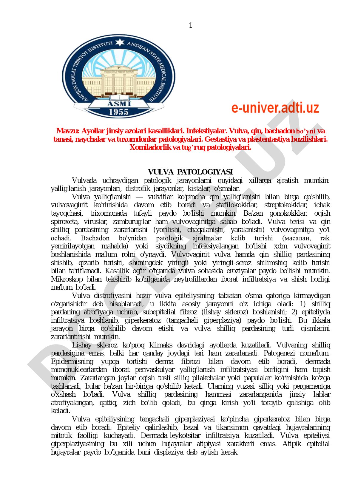 Ayollar jinsiy a'zolari kasalliklari, infektsiyalar va patologiyalar