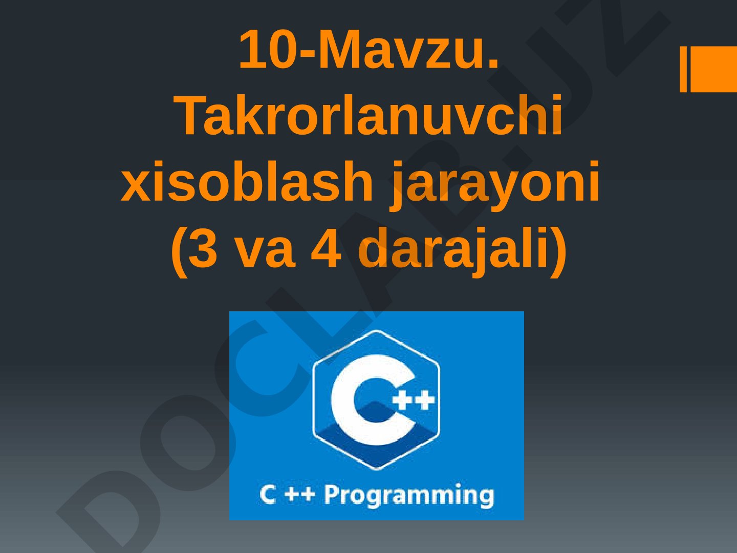 Takrorlanuvchi jarayonda ishlatiladigan buyruqlar For- k dan n gacha (k=1;