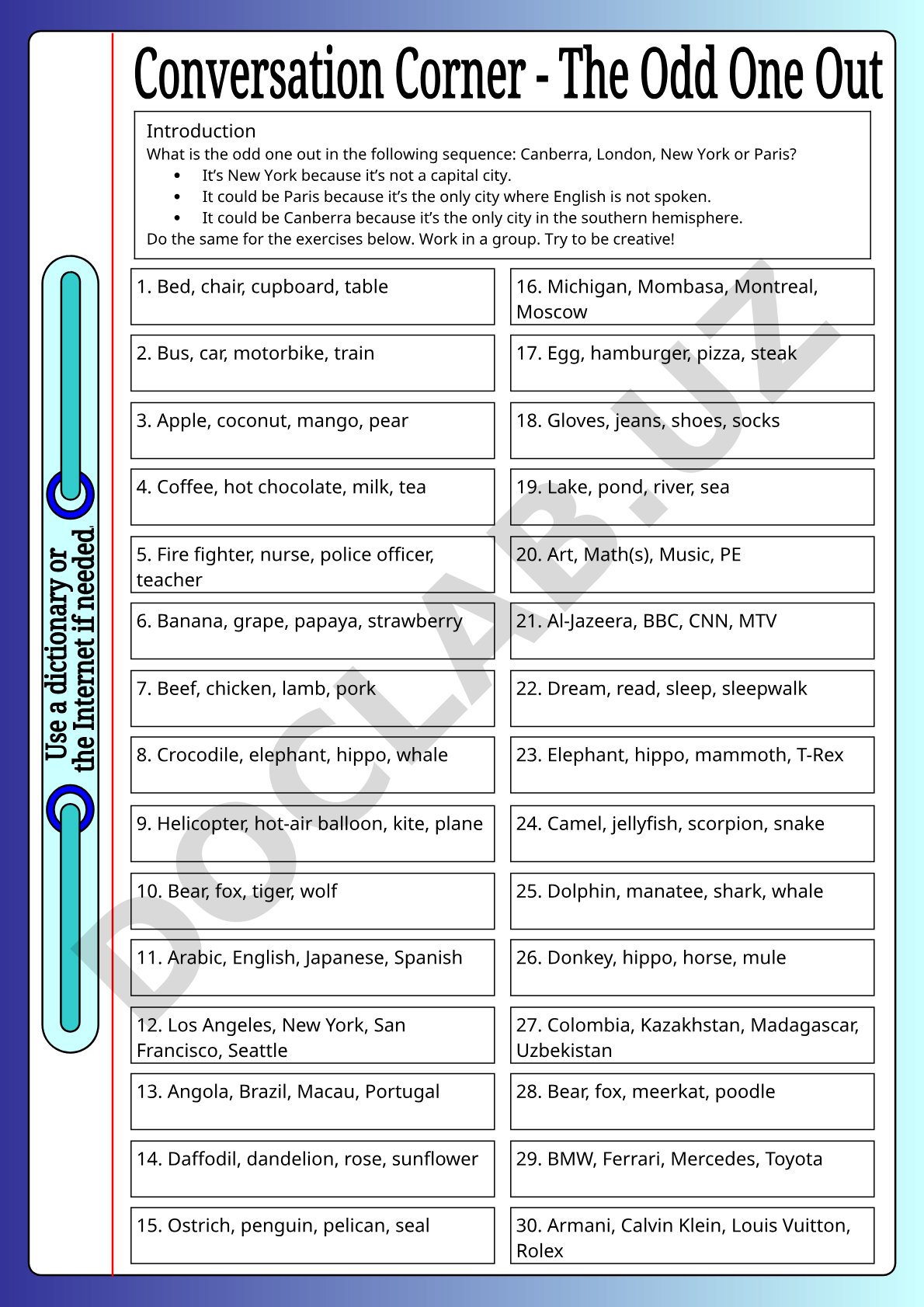 Odd One Out: English Vocabulary and Critical Thinking Exercises