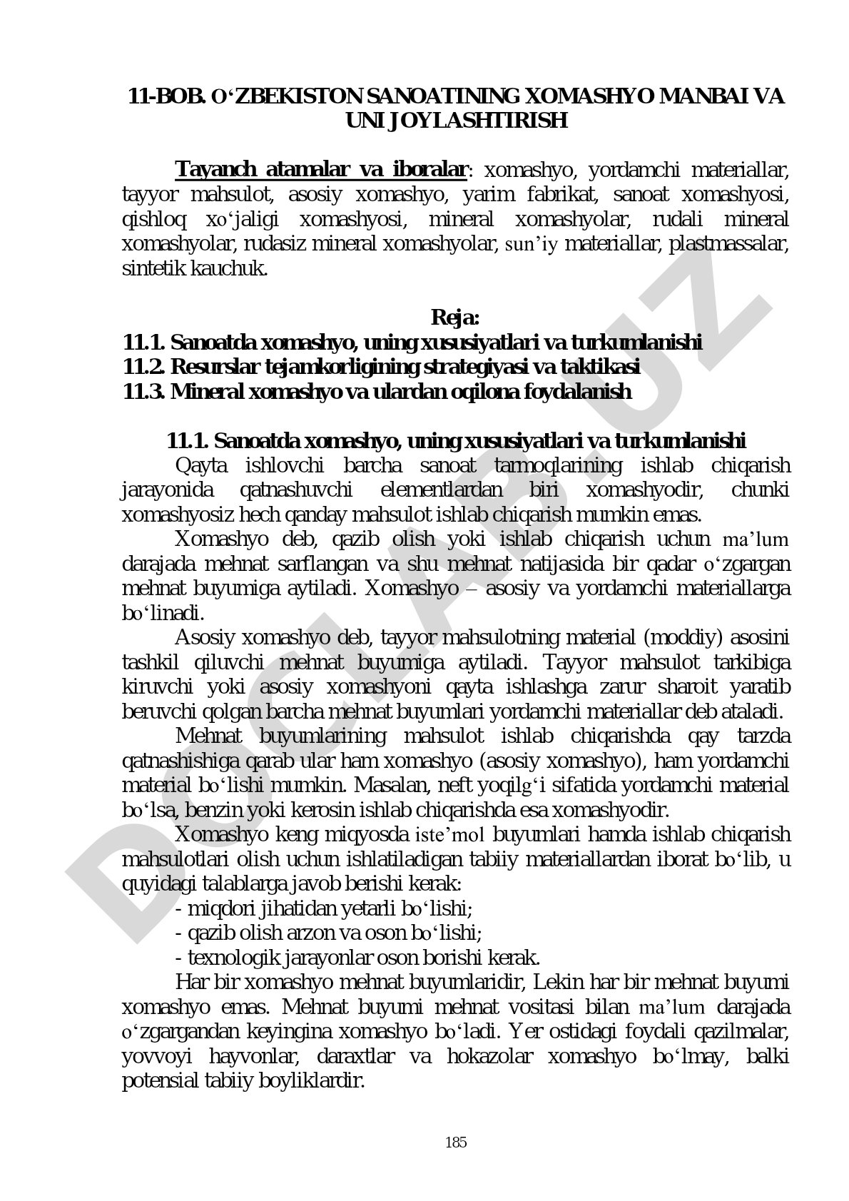 O‘zbekiston sanoatining xomashyo manbai va uni joylashtirish