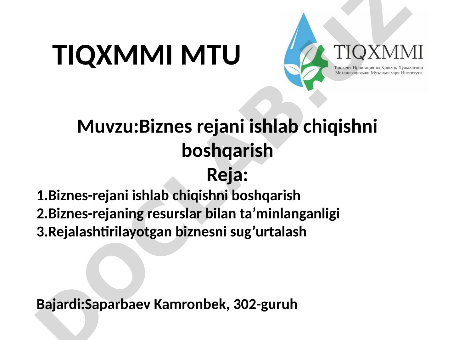 Biznes rejani ishlab chiqishni boshqarish