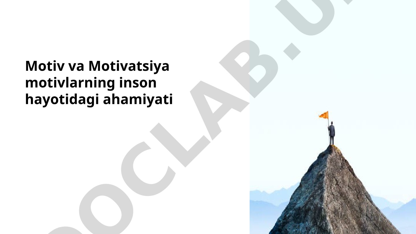 Motiv va Motivatsiya motivlarning inson hayotidagi ahamiyati