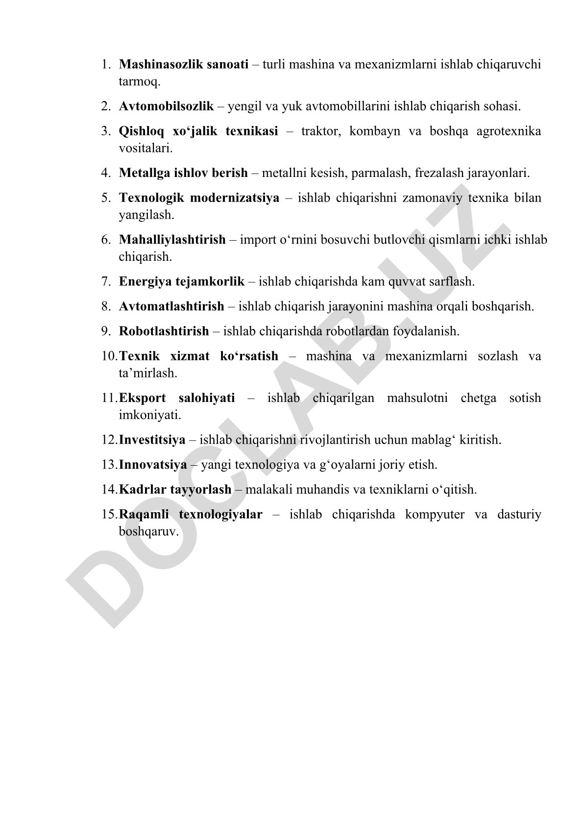 Mashinasozlik sanoati va texnologik modernizatsiya