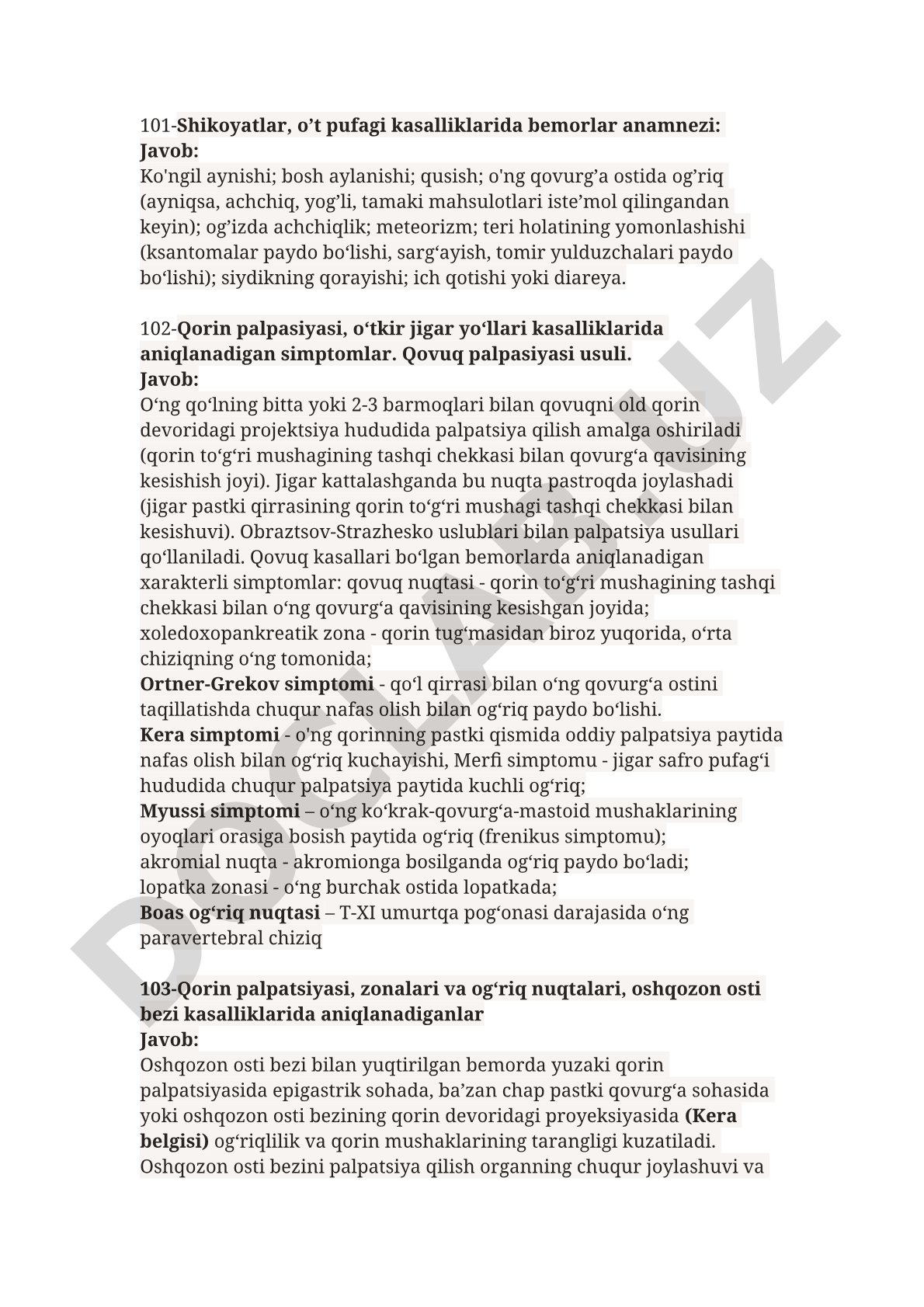O't pufagi kasalliklarida anamnez va palpatsiya usullari