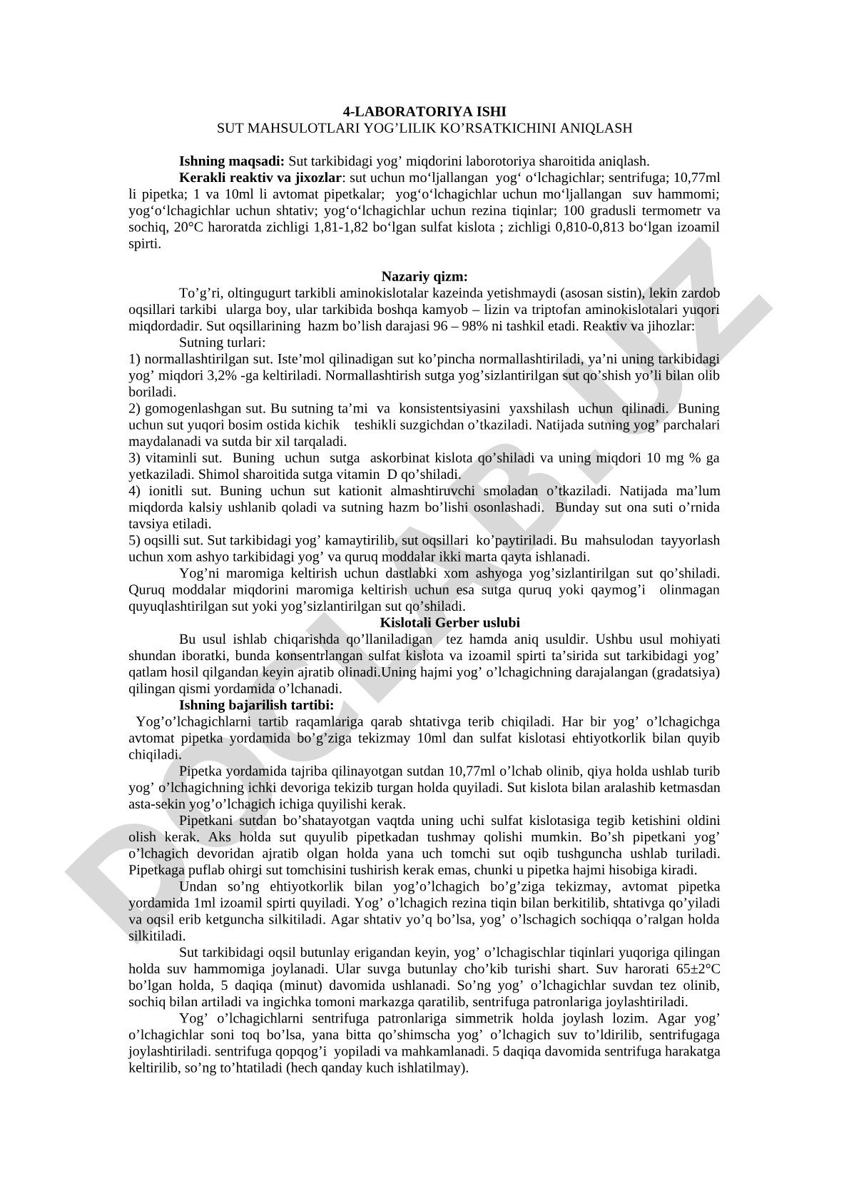 Sut mahsulotlari yog'lilik ko'rsatkichini aniqlash