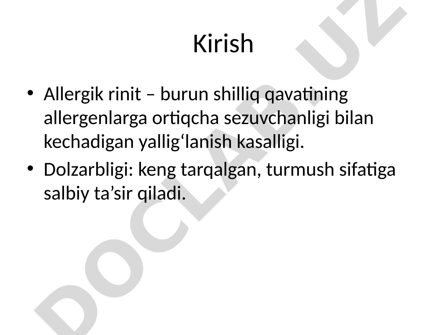 Allergik rinit: etiologiyasi, patogenezi, klinikasi va davolash