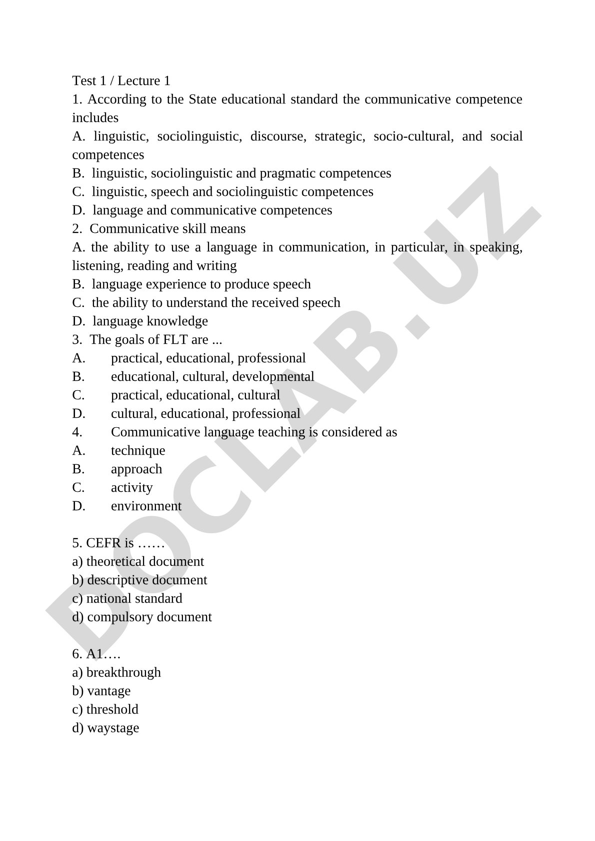 Communicative Competence and Language Teaching Goals