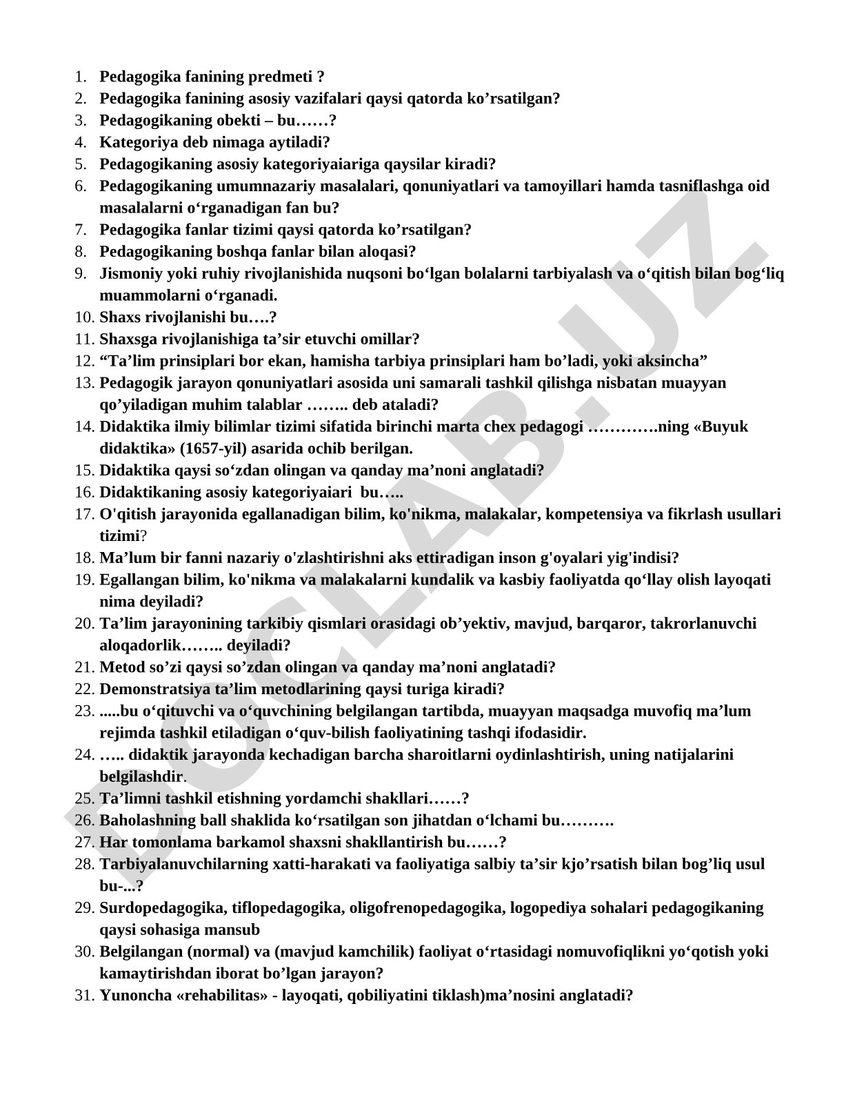 Pedagogika fanining asosiy masalalari