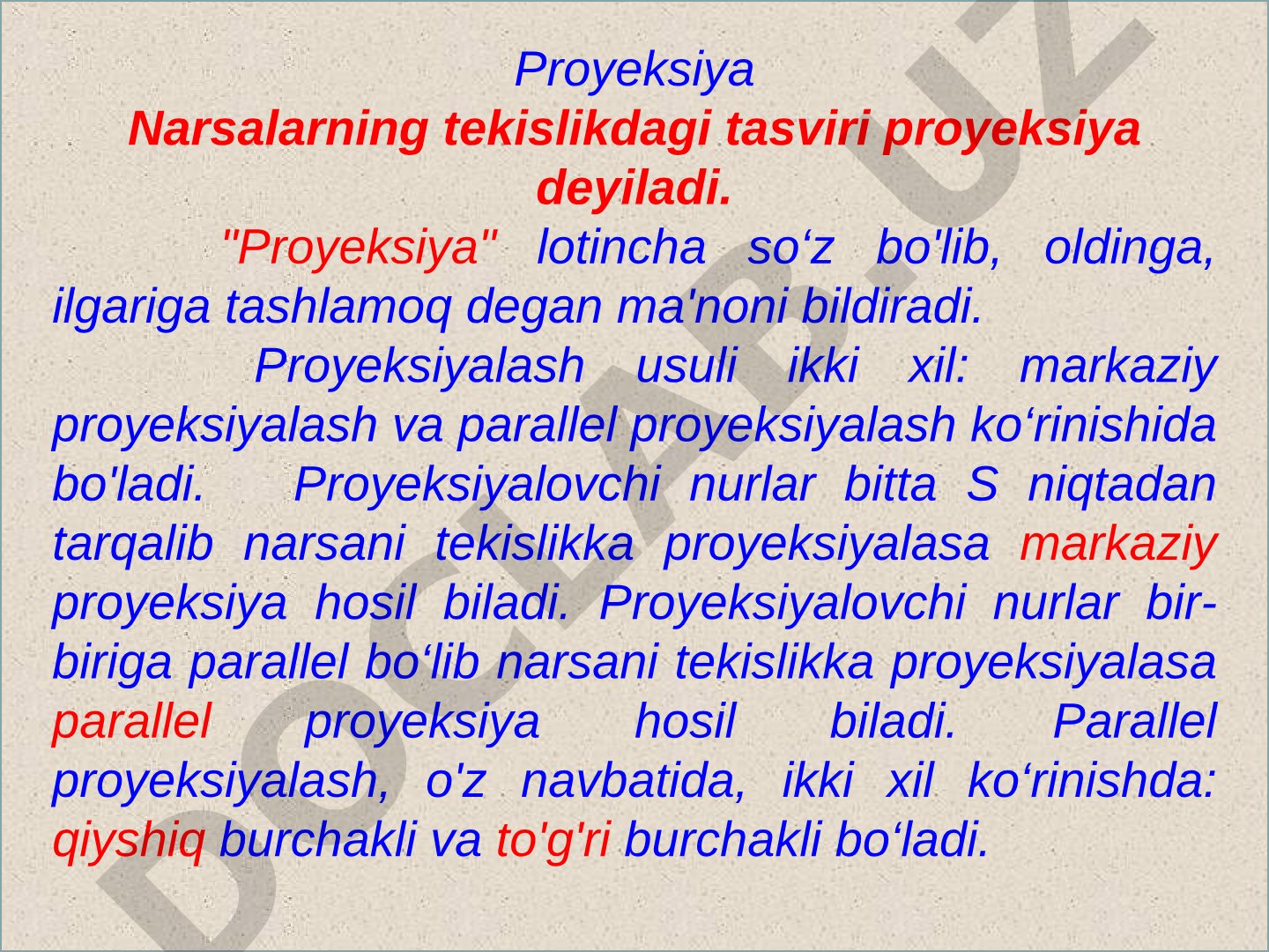 Proyeksiya turlari va oktant haqida