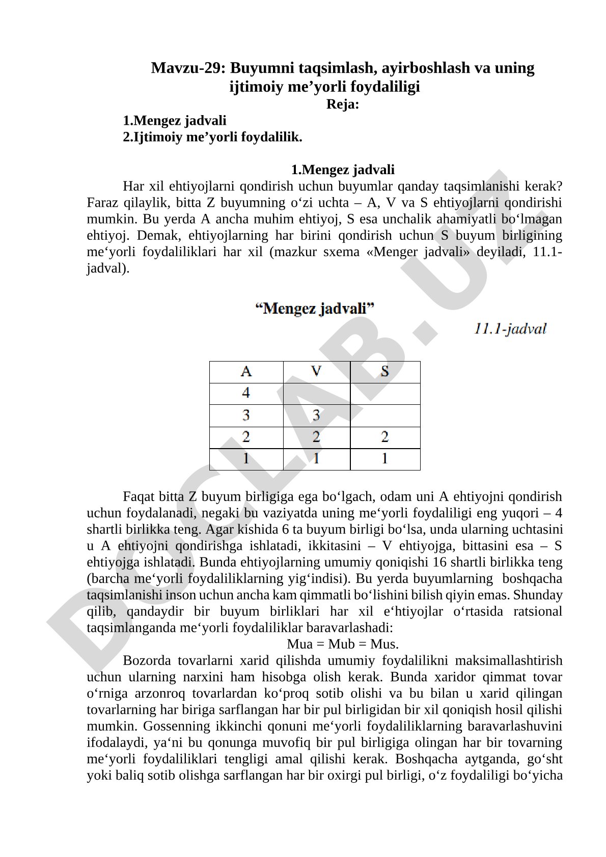 Buyumni taqsimlash, ayirboshlash va uning ijtimoiy me’yorli foydaliligi