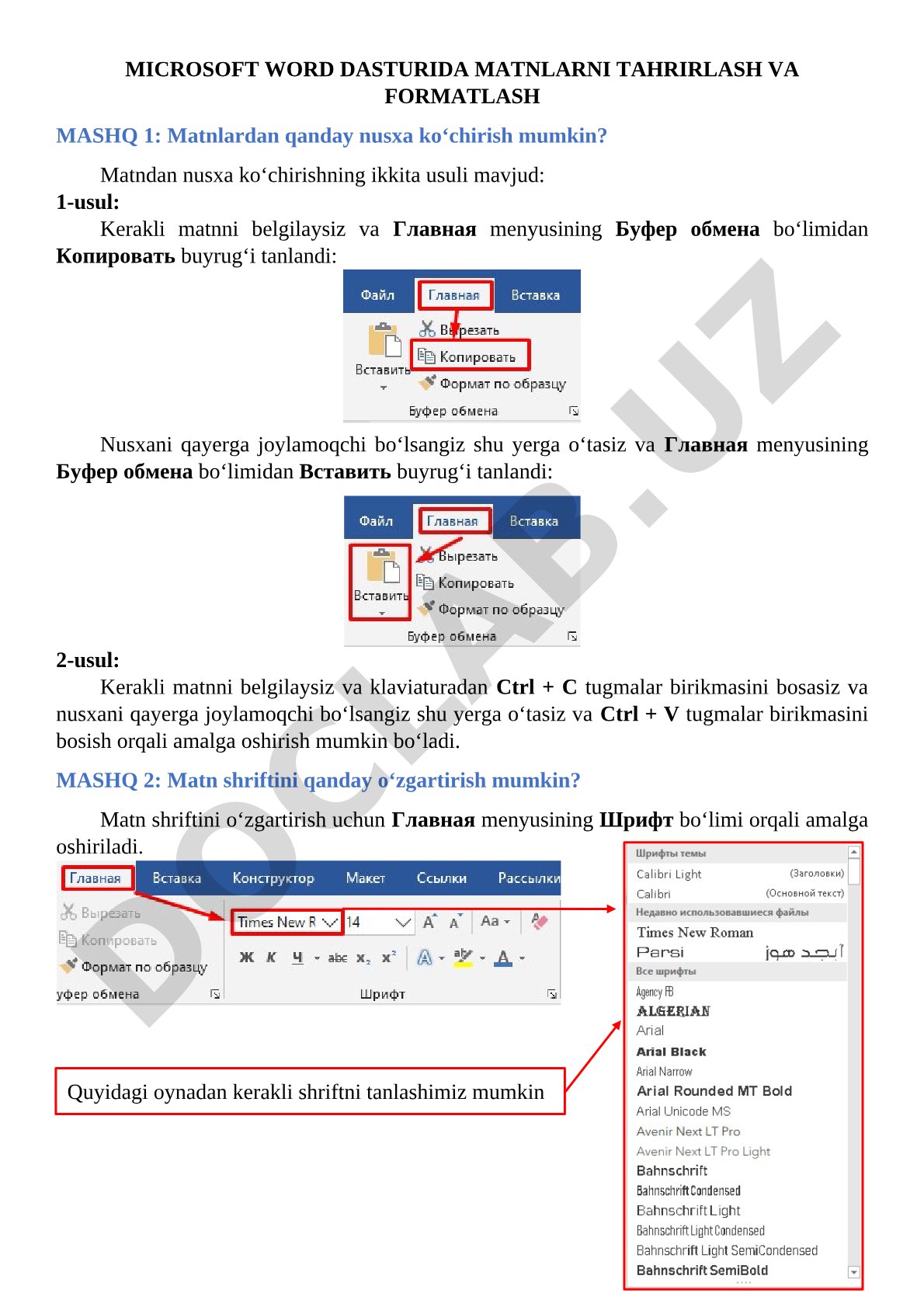 Microsoft Word dasturida matnlarni tahrirlash va formatlash