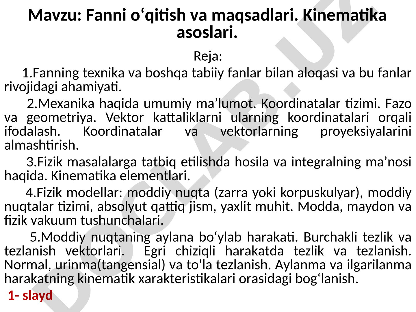 Fаnni о‘qitish vа mаqsаdlаri. Kinemаtikа аsoslаri