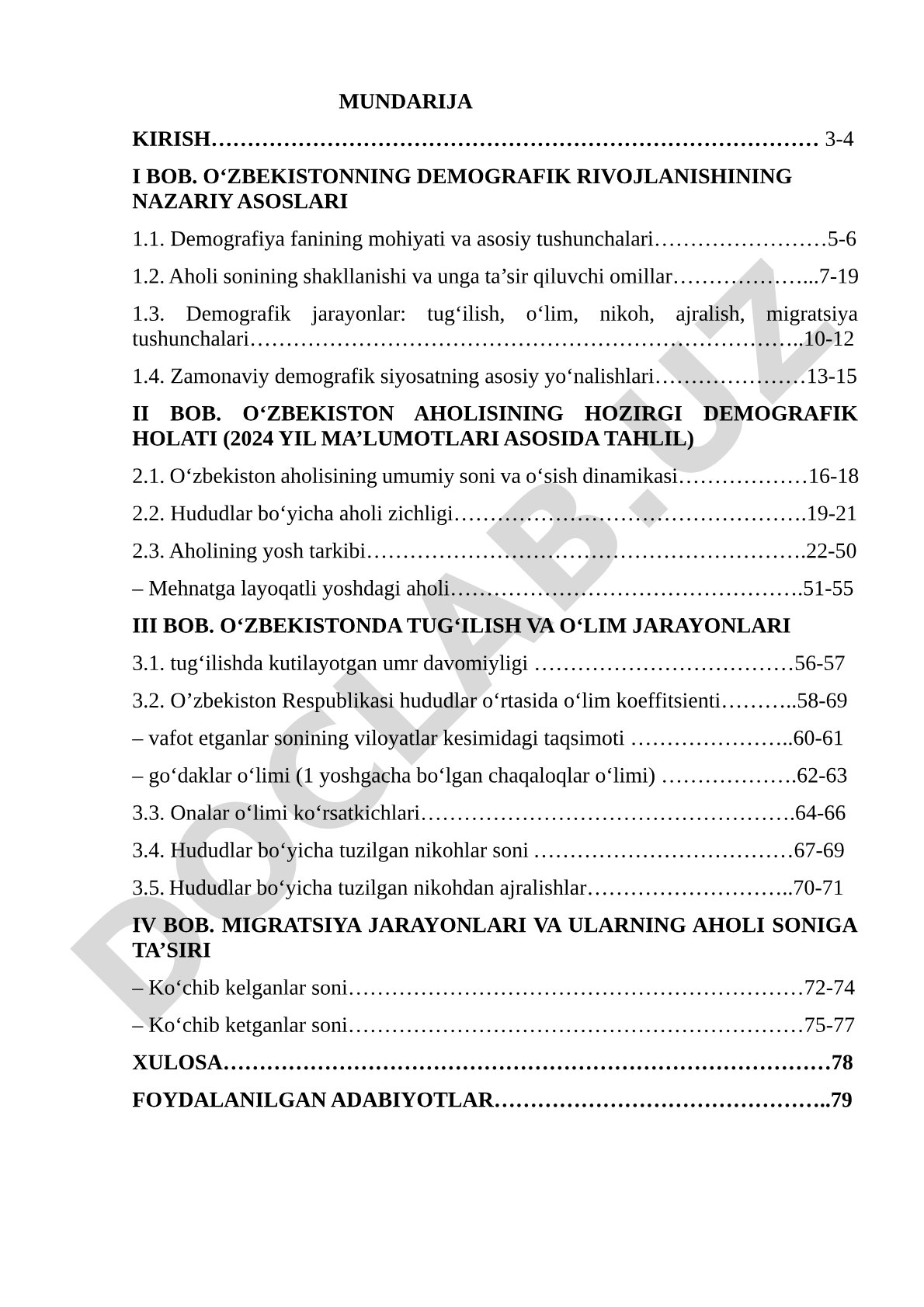 O‘zbekistonning hozirgi demografik holati
