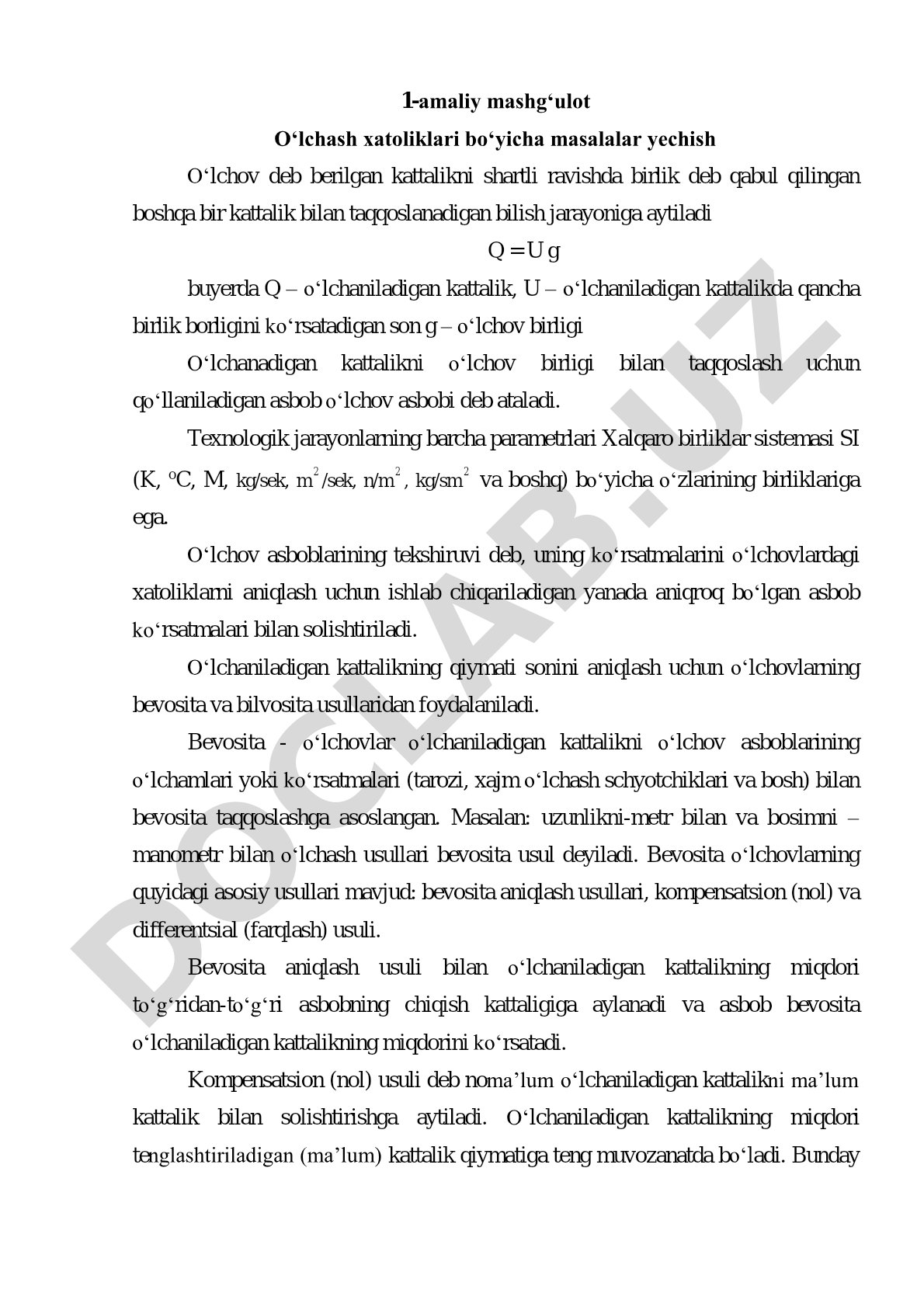O‘lchash xatoliklari bo‘yicha masalalar yechish