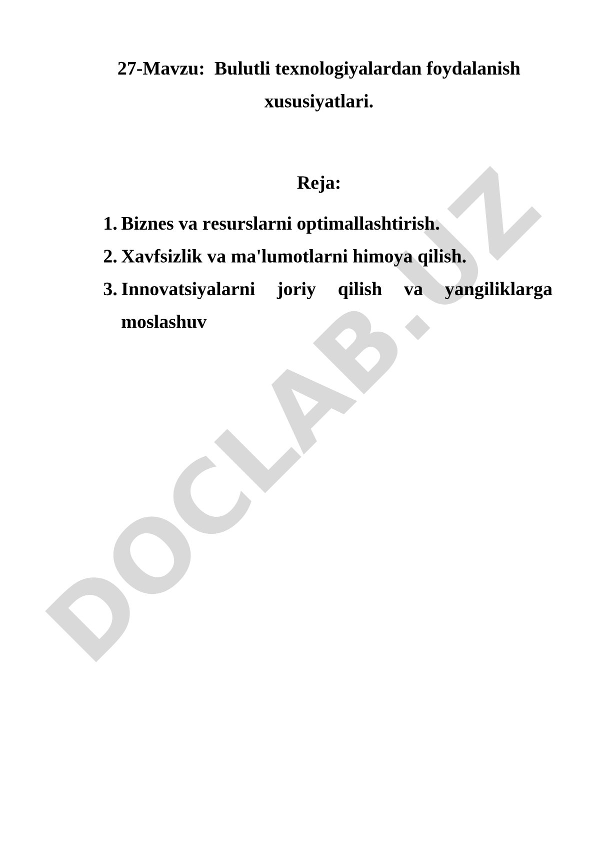 Bulutli texnologiyalardan foydalanish xususiyatlari