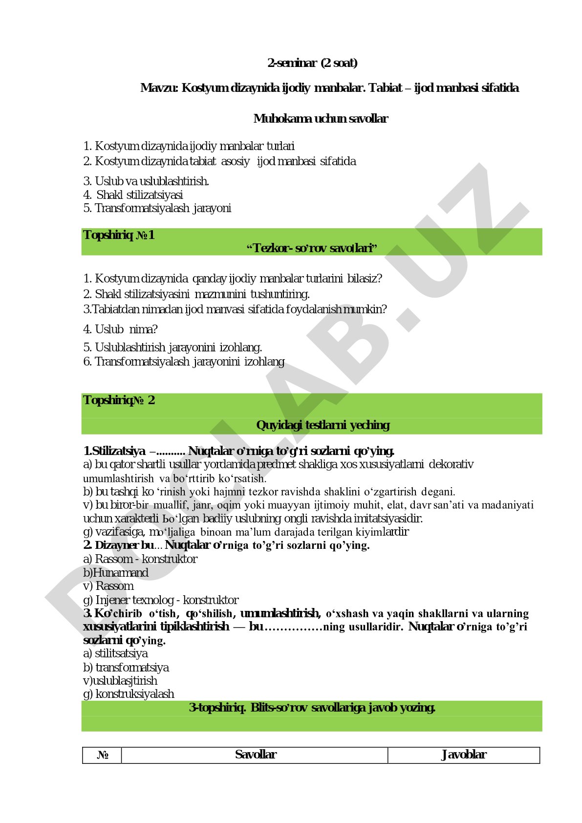 Kostyum dizaynida ijodiy manbalar. Tabiat – ijod manbasi sifatida