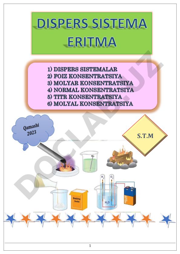 Eritmalar formulalari va konsentratsiya hisoblash