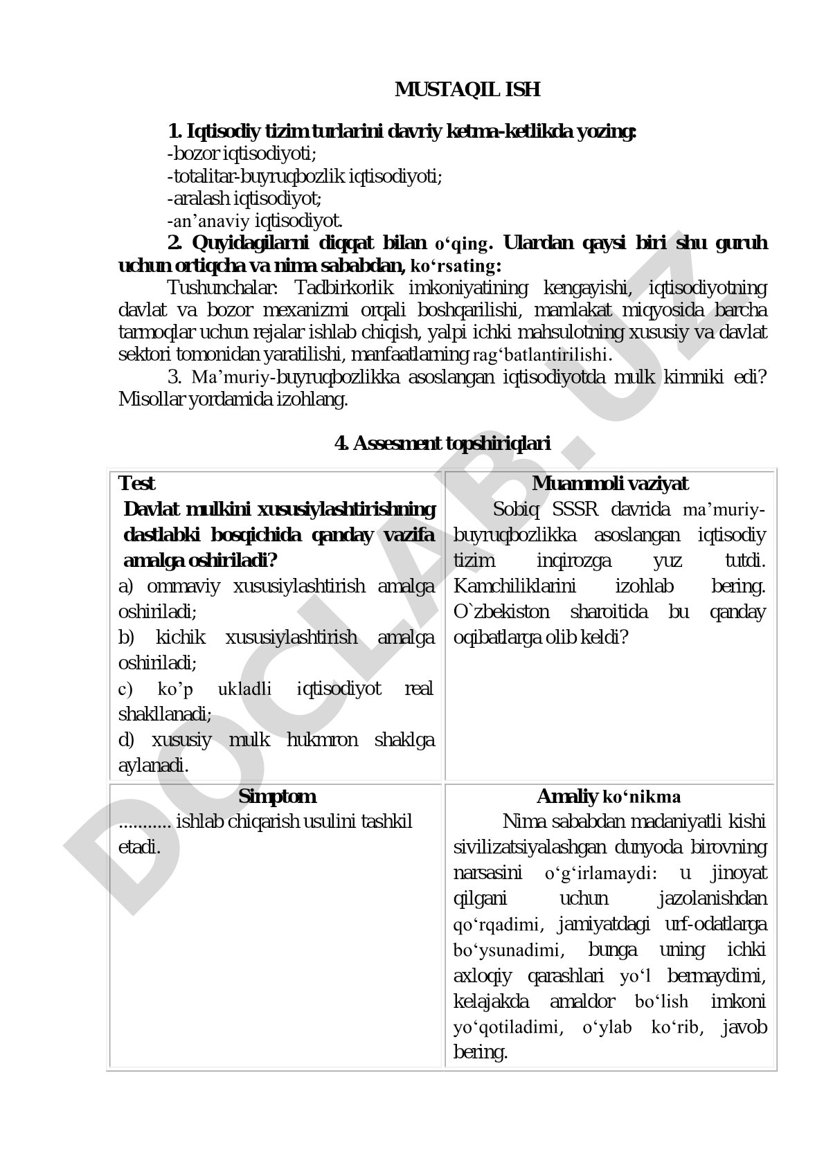 Iqtisodiy tizim turlari va ma'muriy-buyruqbozlik iqtisodiyoti