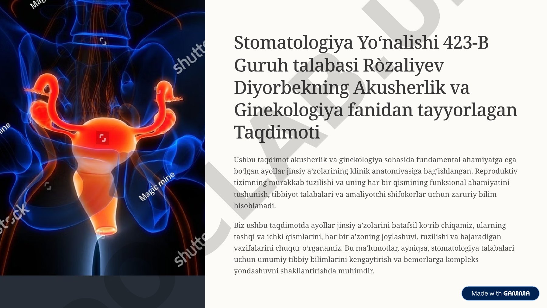 Ayollar jinsiy a'zolarining klinik anatomiyasi