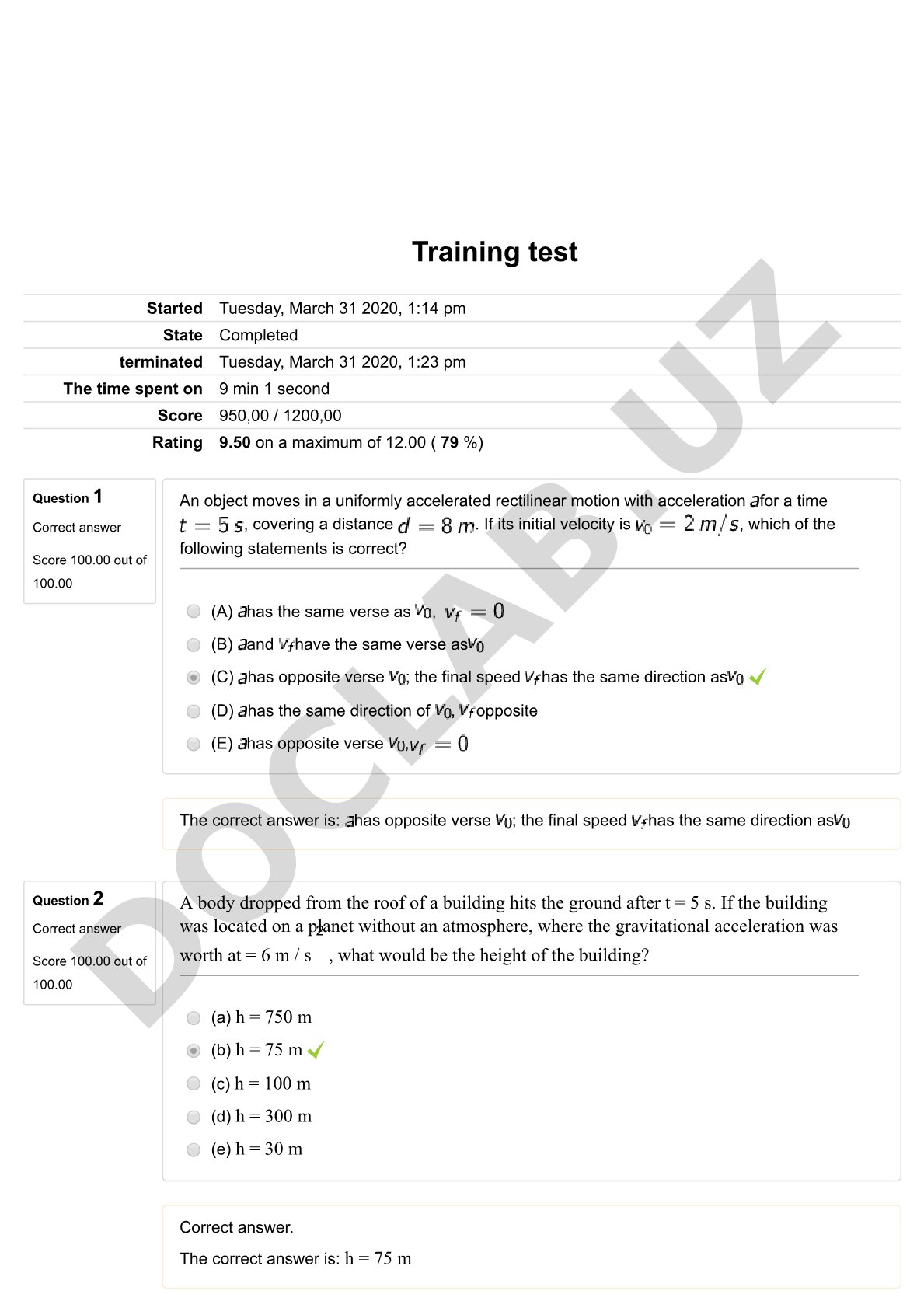 Uniformly accelerated motion and free fall problems