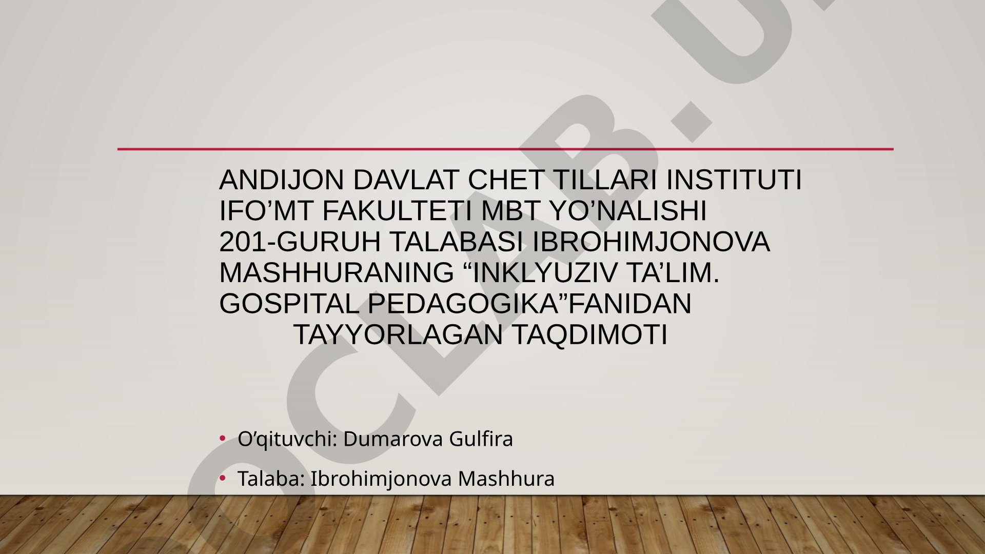 Imkoniyati cheklangan bolalarni inklyuziv ta’lim jarayonida o’qitishda individual dasturlarni tuzish, metodik va didaktik ta’minotini yaratish