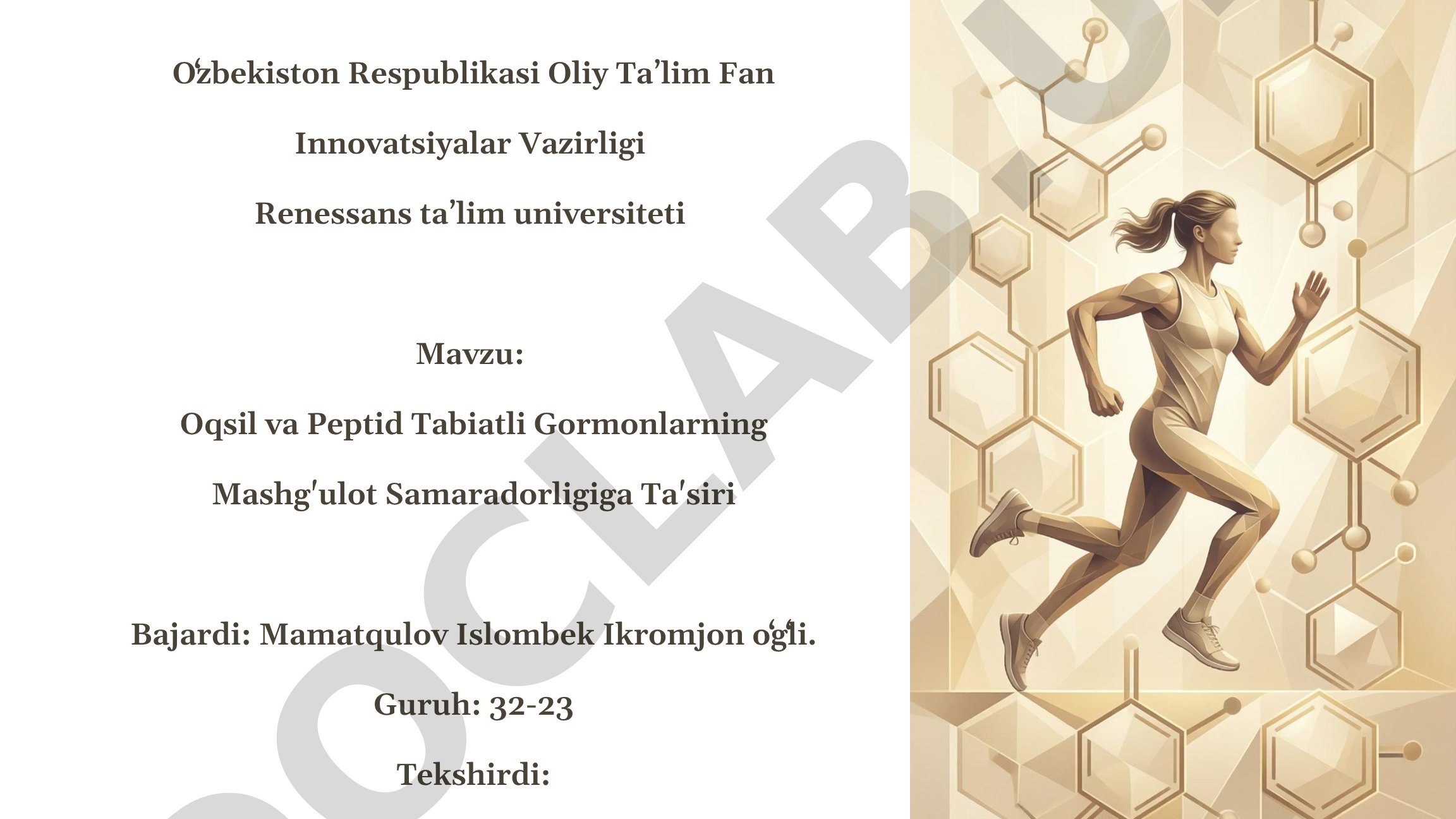 Oqsil va peptid tabiatli gormonlarning mashg'ulot samaradorligiga ta'siri